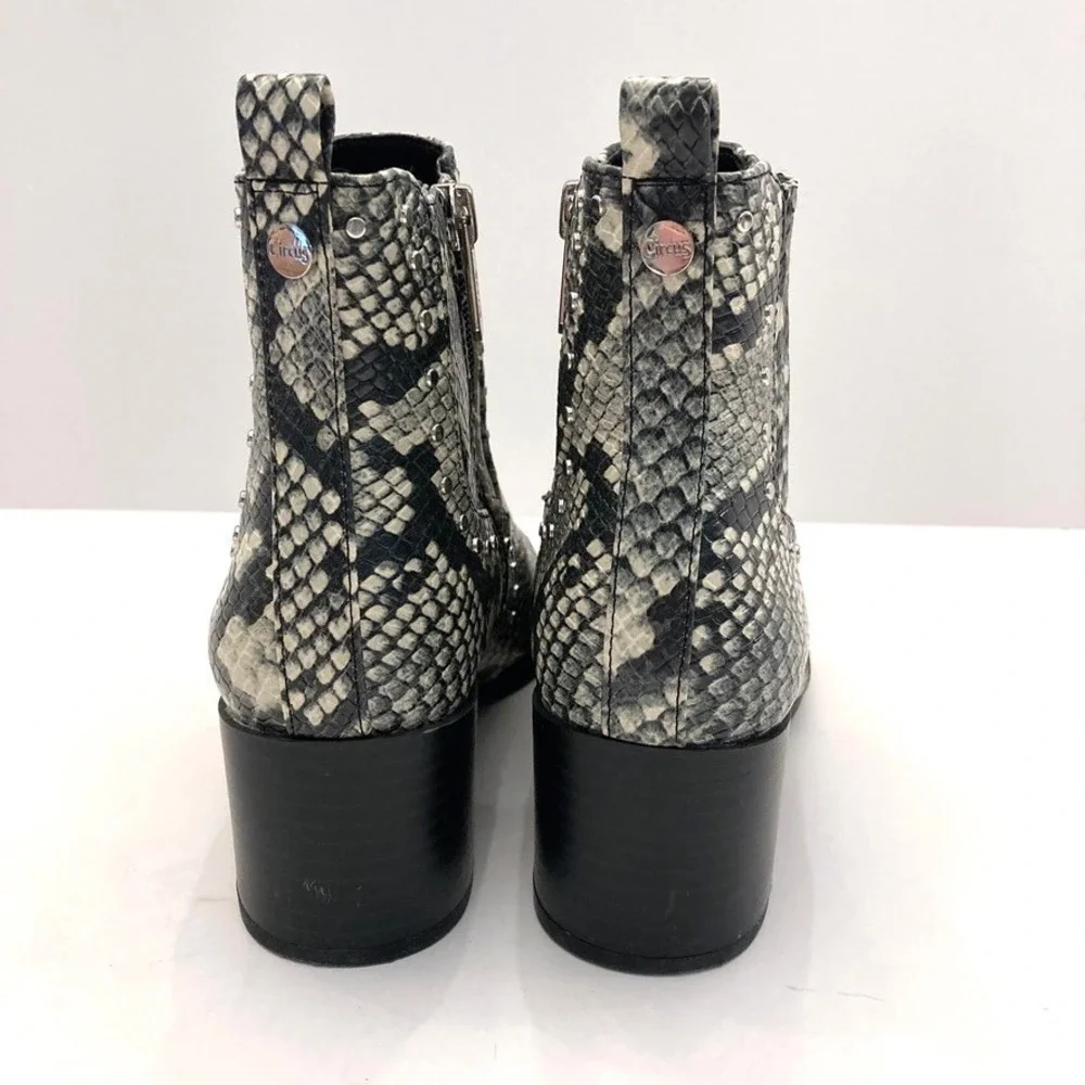 Circus by‎ Sam Edelman Jenna Boots Bootie Snake Faux Leather Studded Womens 6.5